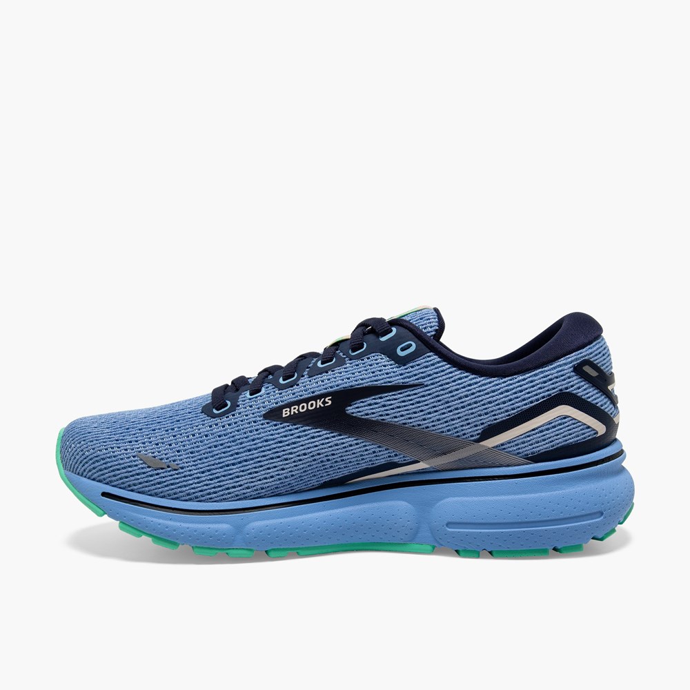 Chaussures Running Route Brooks Ghost 15 Cushioned Blanche Grise Bleu Femme | QMF-1299369